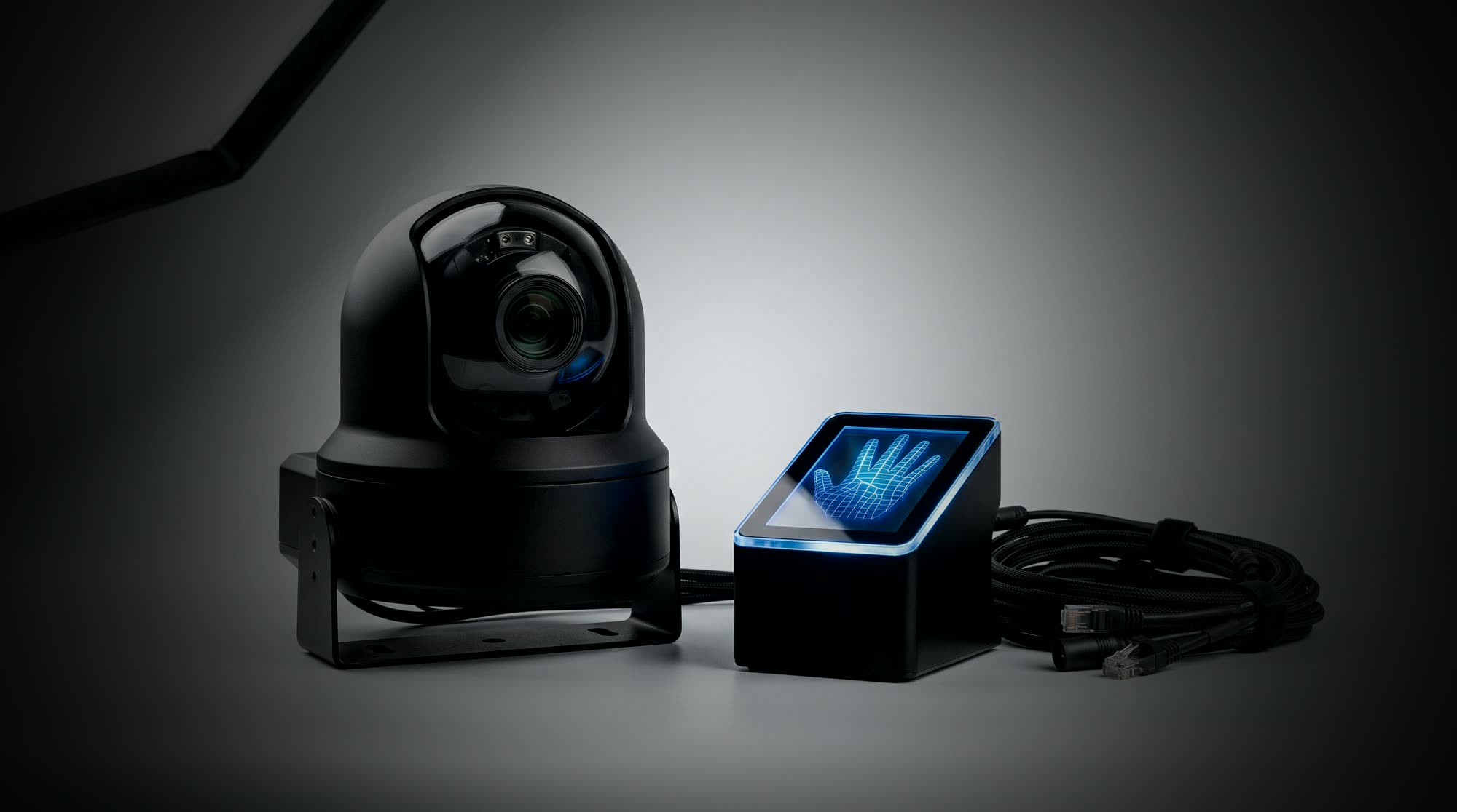 C&aacute;mara de seguridad y lector biom&eacute;trico de control de acceso