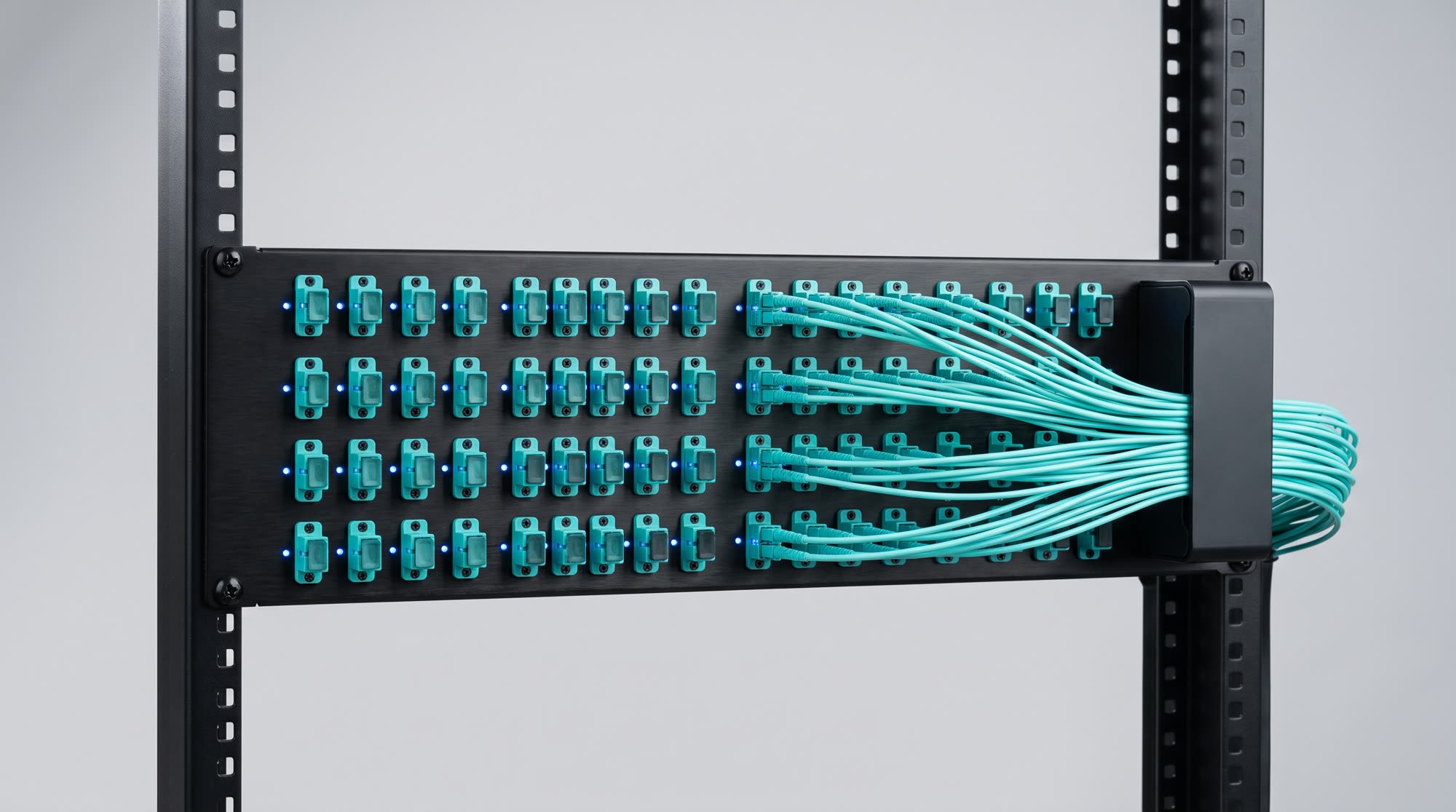 Patch panel con fibra óptica organizada