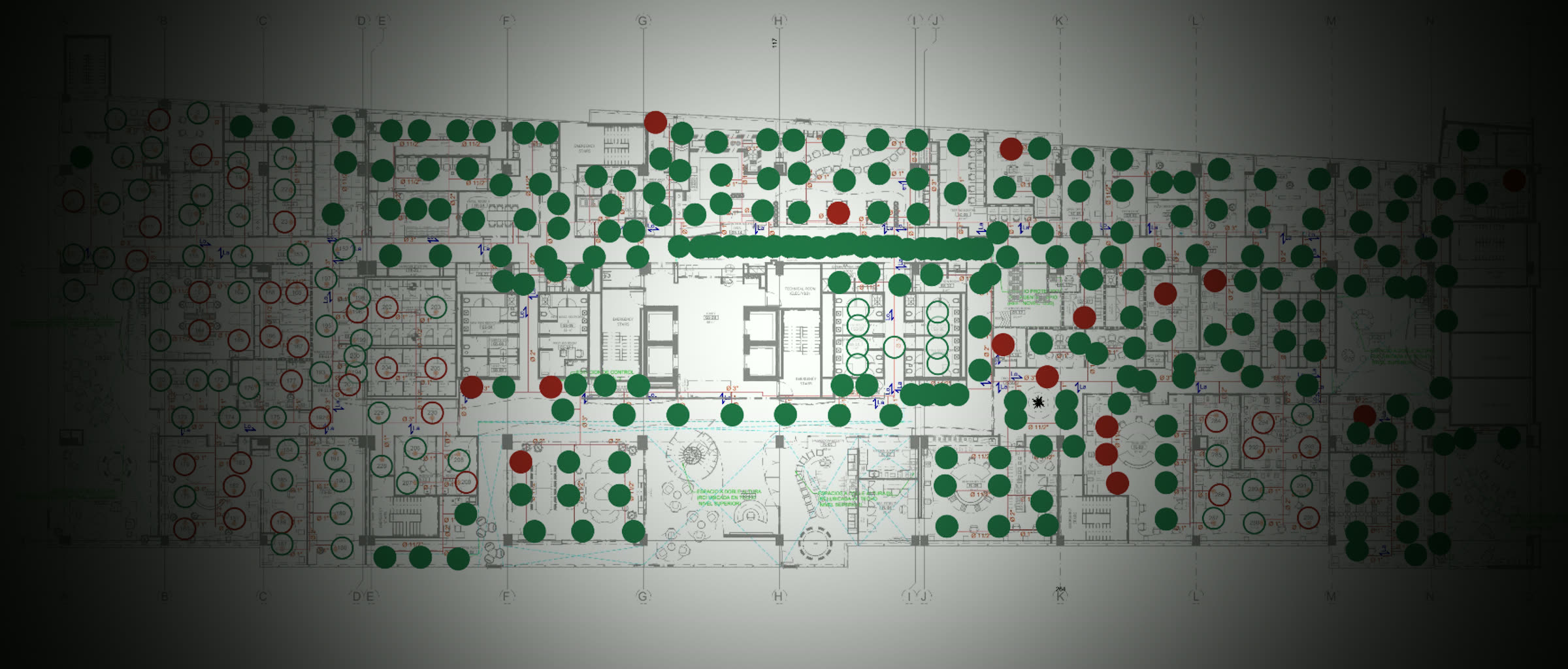 Plano de planta con el estado de cada punto