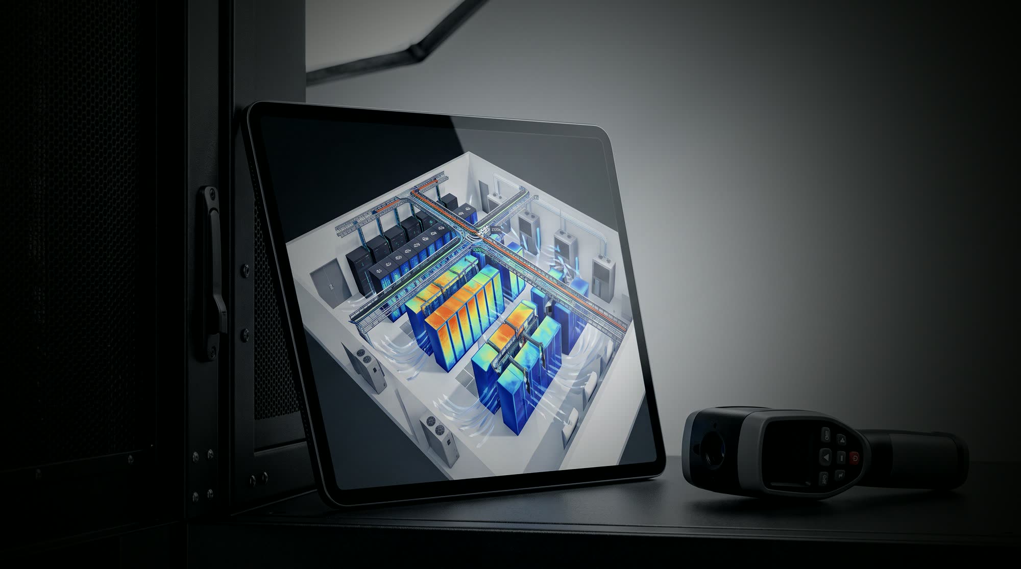 Tablet con el modelo 3D coordinado de la sala